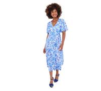 Joe Browns Floral Floaty Sleeve Tie-Neck Midi Dress Robe, Bleu, 40 Femme