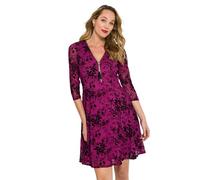 Joe Browns Floral Lace Print Zip V-Neck 3/4 Sleeve Skater Dress Robe, Magenta, 44 Femme