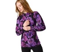 Joe Browns Floral Print High Neck Jersey Top Blouse, Violet, 42 Femme