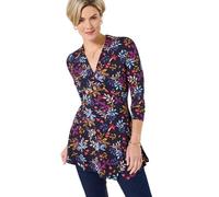 Joe Browns Floral Slim Fit Asymmetric Hem Long Sleeve Tunic Top Maillot de Tunique, Bleu, 38 Femme