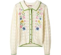 Joe Browns Joe Browns Cream Suzie Floral Embroidered Collared Pointelle Cardigan