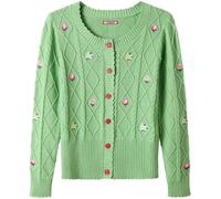Joe Browns Joe Browns Green Penny Embroidered Floral Cable Knit Cardigan