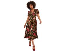 Joe Browns Vintage Floral V-Neck Puff Sleeve Midi Dress Robe décontractée, Vert, 46 Femme