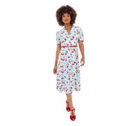 Joe Browns Vintage Cherry Print Collared Belted Midi Dress Robe, Bleu, 42 Femme