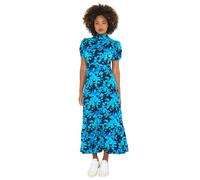 Joe Browns Vintage Floral Print Puff Sleeve High-Neck Jersey Midi Dress Robe, Bleu, 42 Femme
