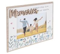 Joe Davies Cadre photo Memories 15,2 x 10,2 cm - Motif floral des prairies avec inscription « Memories Always Stay in Our Hearts » - Cadre autoportant - Gamme Sweet Meadow