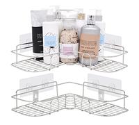 Joejis 2 Pièces Étagère Douche d'angle - Serviteur de Douche - Robuste Adhesif Sans Perçage - Porte Savon Shampoo - Étagère de Douche Murale - Organisateur de Salle de Bain - Chrome