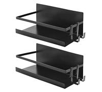 joeji's Kitchen 2 x Set Etagere Magnetique pour Refrigerateur avec 4 crochets - Auto Adhesif sans Percage - Support epices mural sans vis - Rangement four et frigo Noir