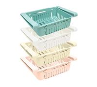 joeji's Kitchen 4 Pièces Lot Boite De Rangement et Organisation De Cuisine Frigo, Organisateur De Tiroir Rétractable Pour Réfrigérateur Frigo, Bleu Blanc Rose Et Beige Couleurs