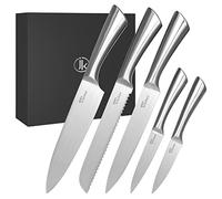 Joeji's Kitchen Assortiment de 5 Couteaux de Cuisine - Acier Inox Résistant - Ensemble Polyvalent - Set Professionnel de Chef - Lames Tranchantes - Couteau à Pain, Couteau Chef, Couteau tout usage