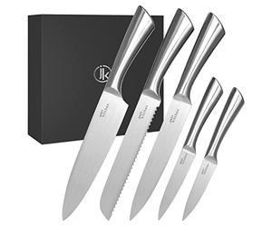 Joeji's Kitchen Assortiment de 5 Couteaux de Cuisine - Acier Inox Résistant - Ensemble Polyvalent - Set Professionnel de Chef - Lames Tranchantes - Couteau à Pain, Chef, tout usage