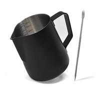 Joeji's Kitchen Cafe Pot à Lait 600 ml - Acier Inox - Pichet en mousse de lait tasse avec Mesure mark et Latte Art Pen - Mousseur Crémier à café pour la Création Barista Cappuccino Espresso - Noir…