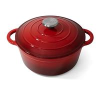Joeji's Kitchen Cocotte en Fonte avec Couvercle 28 cm / 2,7 L - Induction Antiadhésif - Cocotte Fonte émaillée - Marmite en Fonte moule à pain Cuisson Pain Rond - Rouge