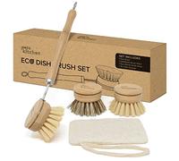 Joeji's Kitchen Ensemble de brosses à Vaisselle écologiques en Bois de Bambou - têtes interchangeables - Ensemble de brosses de Nettoyage polyvalentes pour Nettoyer en Douceur Tous Types de Vaisselle
