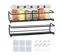 joeji's Kitchen Lot de 2 Etagere a Epices Murale Metal - Porte Epices Herbes Cuisine - Forte 3M Adhesif ou des vis - Facile à installer sans percage - Etagere murale cuisine - Noir