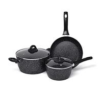Joeji's Kitchen Lot poele induction x3 avec poignée Jeu poele anti adhesive induction en aluminium avec couvercles en verre Set de casseroles et poeles polyvalentes antiadhésives pour faire bouillir