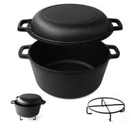 Joeji's Kitchen marmite en fonte 4.7L cocotte a pain présaisonné couvercle de 1.75L adapté au four et à tous les types de cuisson - Dutch Oven 2 en 1 pour faire du pain braiser la viande mijoter etc
