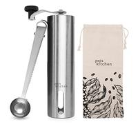 Joeji's Kitchen Moulin à café Manuel avec Mouture Réglable - Acier Inox et en Céramique - Broyeur Cafe Grain Portable avec Sac en Toile de Jute et Pelle et Brosse de Nettoyage