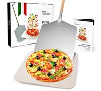 Joeji's Kitchen Pierre à pizza et pelle à peler - Pierre rectangulaire en cordiérite 30 x 38 cm pour four barbecue - Pelle en aluminium avec poignée amovible en bois