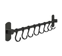 joeji's Kitchen Porte Ustensiles cuisine adhésif noir - Accroche ustensiles de cuisine 40cm - Barre cuisine avec 8 crochets - Organiseurs ou outils pour cuisine, salle de bains ou garage (Noir)