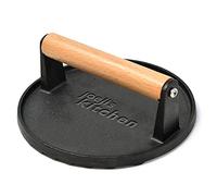 Joeji's Kitchen Presse Hamburger en Fonte - Presse striée pour faire des marques de cuisson parfaites - Presse Burger Steak Haché résistante avec poignée en bois