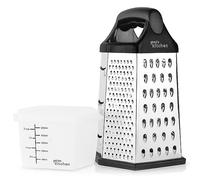 Joeji's Kitchen Râpe à 6 Côtés Tenue à la Main Noire Argentée avec Récipient de Mesure & Couvercle Ustensile de Cuisine Multifonction Idéal pour Râper Trancher Hacher