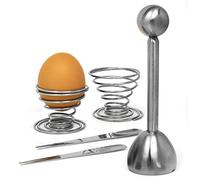 Joeji's Kitchen Toqueur à Œuf INOX Coupe Oeuf à La Coque et Separateur A Oeuf pour Cuisson Œuf à La Coque Dur Mollet, Inclut des Ustensiles De Cuisine en Cadeau - 2 Coquetiers et 2 Cuillères