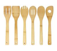 Joeji's Kitchen Ustensiles de cuisine en bois de bambou Ensemble de cuisine en bois 6 ustensiles de qualité Cuillère en bois Spatule en bois Cuillère Spatule Cuillère à égoutter Fourchette Spatule