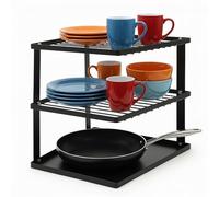 joeji's Organiseur d'Angle Placard 3 Niveaux Noir - Range-Assiettes 25cm | Porte-assiettes - Étagère d'angle - Organiseur de placard de cuisine - Peu encombrant - Stable et empilable