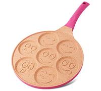 Joejis Poêle à Crêpe Pancakes Blinis avec Smileys - 7 trous en Aluminium Antiadhésif - Poele a Crepe induction ou gaz de 26,5 cm - Poêle à Frire Mini œufs pour les Enfants - Rose