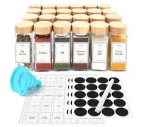 Joejis Pots à Épices Couvercles et Étiquettes - Ensemble de 24 Récipients en Verre de 120ml - Couvercle en Bambou - La Solution Ultime de Rangement de Cuisine pour les Épices et les Herbes