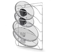 Joejis Rangement Couvercle Casserole pour placard ou mural - 2 en 1 Autoadhésif 3M Sans percage ou option à vis - Support Couvercle Cuisine 5 places - Porte Couvercle Placard - Chrom