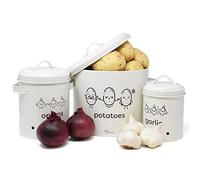 Joejis rangement pomme de terre oignon ail Lot de 3,Métal boite oignons ail echalotte avec couvercle avec circulation d'air à 360°- Rangement Pomme de Terre - Creme