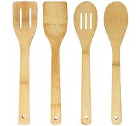Joeji's - Ustensiles de Cuisine en Bambou | Ensemble 4 Pièces en Bois : Cuillère, Spatule, Spatule à Égoutter, Cuillère de Service