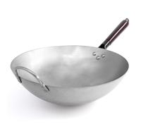 joejis wok en acier au carbone 35 cm - fond rond - poignée en bois amovible - style traditionnel martelé à la main - poêle à frire chinoise robuste