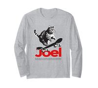 JOEL - beau nom de garçon avec un chat & skateboard Manche Longue