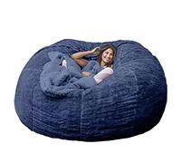JOELEW Géant Fourrure Pouf Chaise pour Adultes Salon Meubles Grand Rond Doux Moelleux Fausse Fourrure Pouf Couverture Paresseux Canapé Lit Chaise,Blue,6 Pieds (150 × 75 Cm)