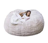 JOELEW Géant Fourrure Pouf Chaise pour Adultes Salon Meubles Grand Rond Doux Moelleux Fausse Fourrure Pouf Couverture Paresseux Canapé Lit Chaise,Blanc,7 Pieds (180 × 90 Cm)