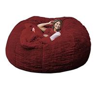 JOELEW Géant Fourrure Pouf Chaise pour Adultes Salon Meubles Grand Rond Doux Moelleux Fausse Fourrure Pouf Couverture Paresseux Canapé Lit Chaise,Vin Rouge,6 Pieds (150 × 75 Cm)