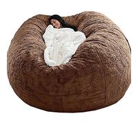 JOELEW Géant Fourrure Pouf Chaise pour Adultes Salon Meubles Grand Rond Doux Moelleux Fausse Fourrure Pouf Couverture Paresseux Canapé Lit Chaise,Marron,7 Pieds (180 × 90 Cm)