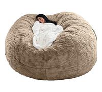 JOELEW Géant Fourrure Pouf Chaise pour Adultes Salon Meubles Grand Rond Doux Moelleux Fausse Fourrure Pouf Couverture Paresseux Canapé Lit Chaise,Beige,7 Pieds (180 × 90 Cm)