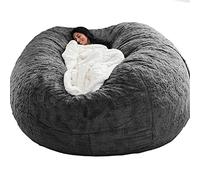 JOELEW Géant Fourrure Pouf Chaise pour Adultes Salon Meubles Grand Rond Doux Moelleux Fausse Fourrure Pouf Couverture Paresseux Canapé Lit Chaise,Gris Foncé,6 Pieds (150 × 75 Cm)