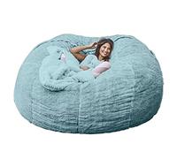 JOELEW Géant Fourrure Pouf Chaise pour Adultes Salon Meubles Grand Rond Doux Moelleux Fausse Fourrure Pouf Couverture Paresseux Canapé Lit Chaise,Bleu Clair,7 Pieds (180 × 90 Cm)