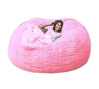JOELEW Géant Fourrure Pouf Chaise pour Adultes Salon Meubles Grand Rond Doux Moelleux Fausse Fourrure Pouf Couverture Paresseux Canapé Lit Chaise,Rose,5 Pieds (135 × 65 Cm)