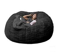 JOELEW Géant Fourrure Pouf Chaise pour Adultes Salon Meubles Grand Rond Doux Moelleux Fausse Fourrure Pouf Couverture Paresseux Canapé Lit Chaise,Le Noir,7 Pieds (180 × 90 Cm)