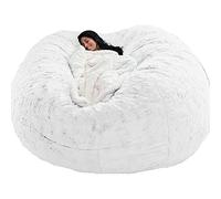 JOELEW Housse De Pouf (sans Remplissage) Pouf Chaise Housse De Canapé Siège Fausse Fourrure Doux Moelleux Paresseux Canapé Chaise pour Adulte,Blanc,6 Pieds (150 × 75 Cm)