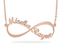 JOELLE JEWELRY Collier avec nom personnalisé Infinity en Or Rose Argent Massif 925 Fait sur Mesure avec 2 Noms