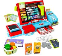 Joellfuner Caisse Enregistreuse Jouet pour Enfants avec Calculatrice, Réaliste y Compris Scanner / Cartes de Crédit / Pièces de Jeu / Courroie Transporteuse, Cadeau de Jouets Filles Garçons 3 4 5 Ans