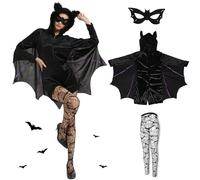 Joellfuner Déguisement Chauve Souris Femme, Costume de Chauve-souris pour Femme, Sweat à Capuche Zippé Batgirl avec Bat Wing Sleeves, Sweat à Capuche Chauve-souris Noir pour Halloween Carnaval (XL)