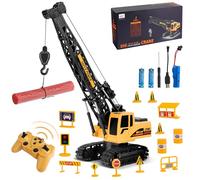 Joellfuner Grue Telecommandée, Grue Enfant avec 12 Miniatures d'ingénierie, JouetGrue avec Lumières et Sons Réalistes, Cadeaux d'anniversaire/de Noël pour Garçons et Filles (Standard)